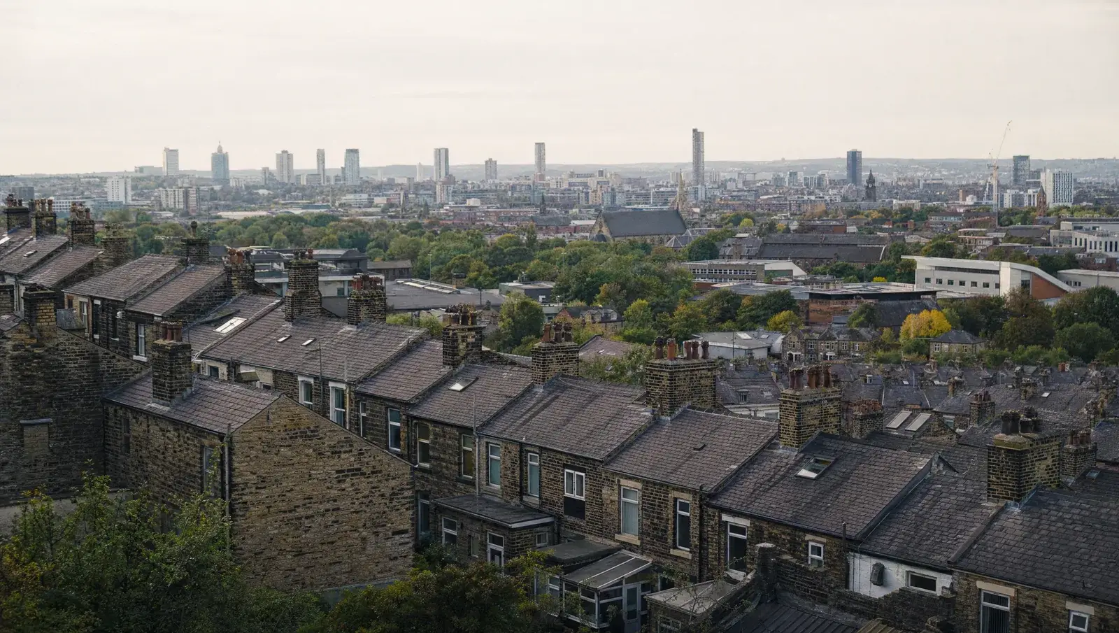 Leeds stone-built terraces with slate roofs stepping down a hillside
