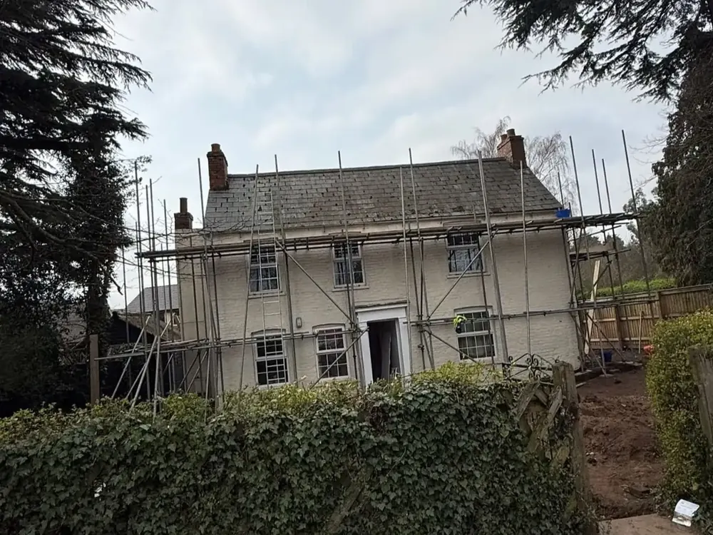 Victorian cottage in Wisbech under scaffolding during the work