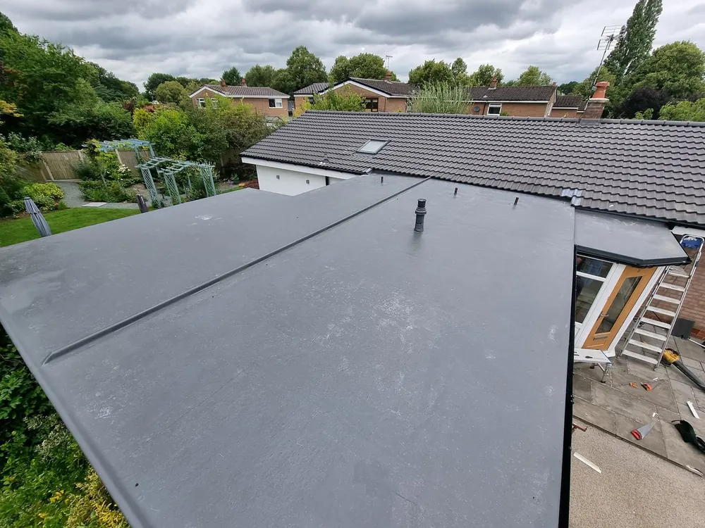Finished flat roof on a single-storey extension above the garden